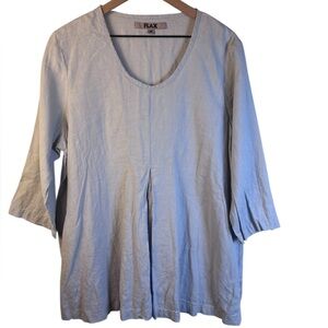 Flax Women's Gray Tunic Top 100% Linen Laganlook Minimalist 3/4 Sleeves Medium